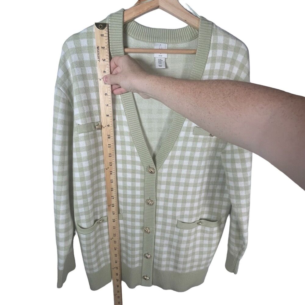Joie Womens Green Gingham Check Plaid Boyfriend Cardigan SIZE MEDIUM Preppy - Picture 4 of 9